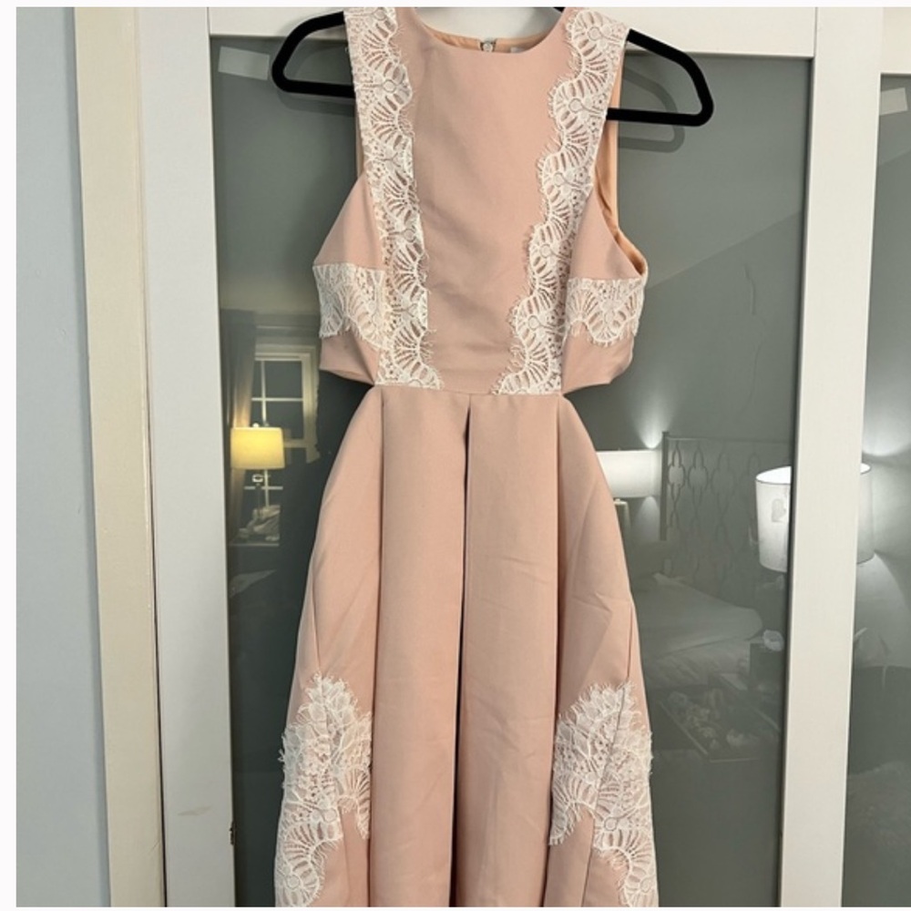 English Factory blush pink dress with lace detail and cutout sides and back SM
